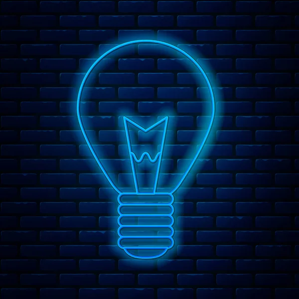 Glödande neon line Glödlampa med begreppet idé ikon isolerad på tegel vägg bakgrund. Energi och idé symbol. Inspiration koncept. Vektor Illustration — Stock vektor