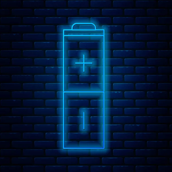 Glödande neon line Batteriikonen isolerad på tegelvägg bakgrund. Blixt bult symbol. Vektor Illustration — Stock vektor