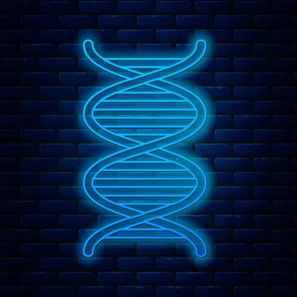 Ícone de símbolo de DNA de linha de néon brilhante isolado no fundo da parede de tijolo. Ilustração vetorial —  Vetores de Stock