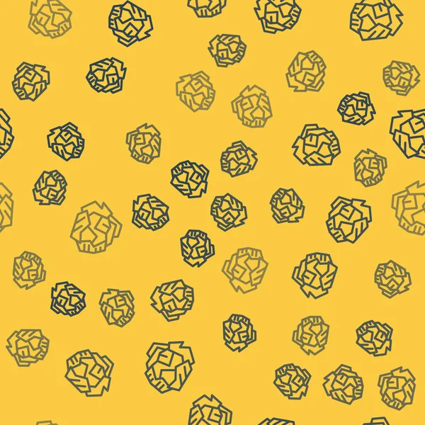 Μπλε γραμμή θρυμματισμένο εικονίδιο μπάλα χαρτί απομονωμένη αδιάλειπτη μοτίβο σε κίτρινο φόντο. Εικονογράφηση διανύσματος — Διανυσματικό Αρχείο