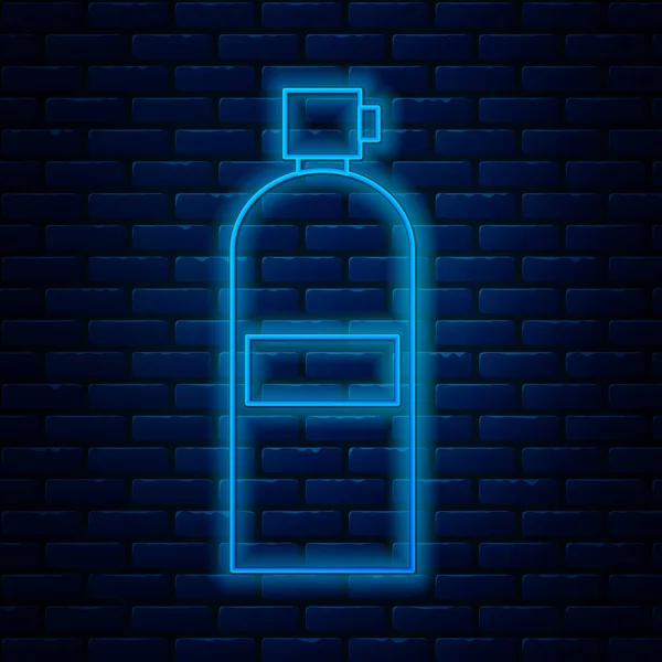 Leuchtende Neon-Line-Aqualung-Symbol isoliert auf Backsteinwand Hintergrund. Sauerstofftank für Taucher. Tauchausrüstung. Extremsport. Tauchausrüstung. Vektorillustration — Stockvektor