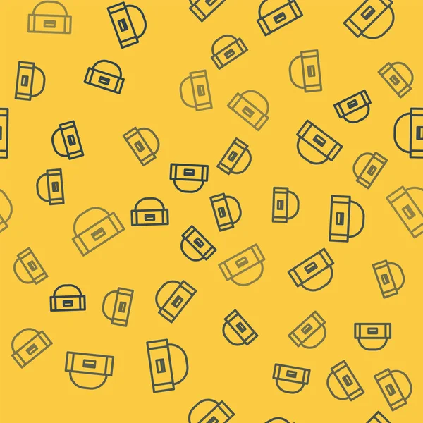 Blue line Case or box container for wobbler and gear fishing equipment icon isolated seamless pattern on yellow background.釣りに取り組むベクターイラスト — ストックベクタ