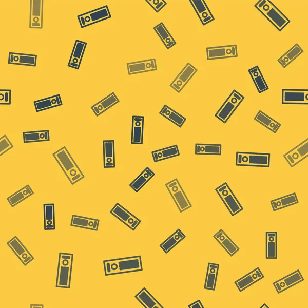 Línea azul Icono de consola de videojuegos aislado patrón sin costuras sobre fondo amarillo. Ilustración vectorial — Vector de stock