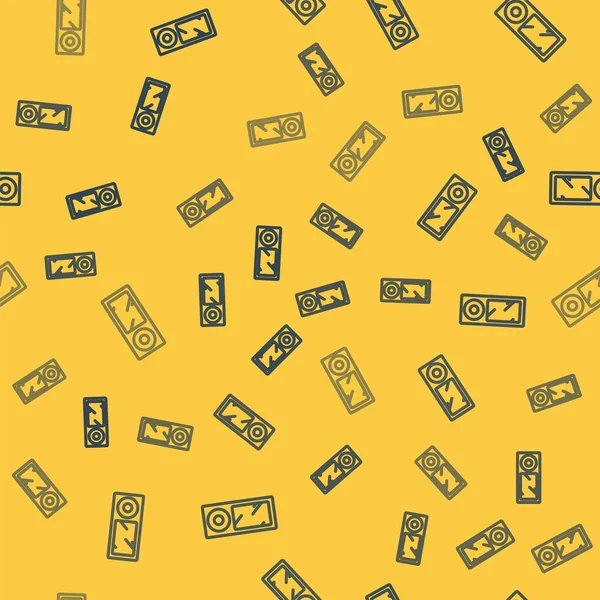 블 루 라인 뮤직 플레이어 아이콘은 노란 배경에서 바다없는 패턴을 분리 했다. 휴대용 음악 기기. 벡터 일러스트 — 스톡 벡터