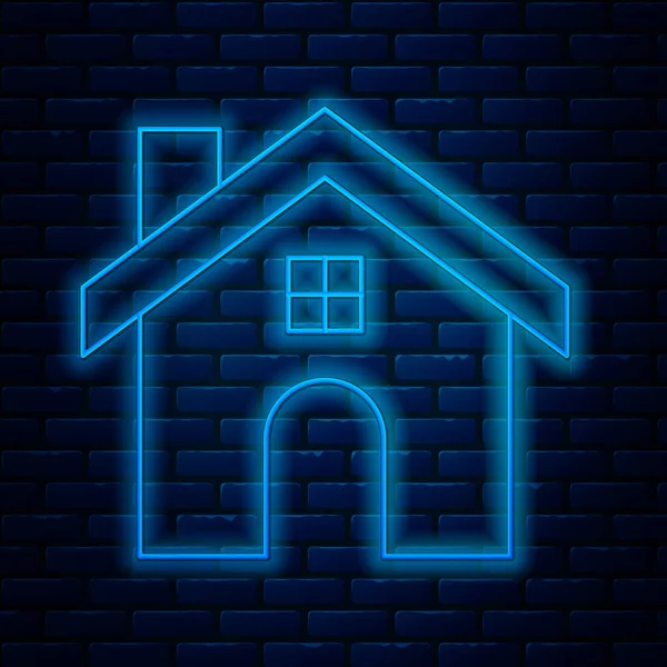 Leuchtende Leuchtschrift House Symbol isoliert auf Backsteinwand Hintergrund. Heimatsymbol. Vektorillustration — Stockvektor