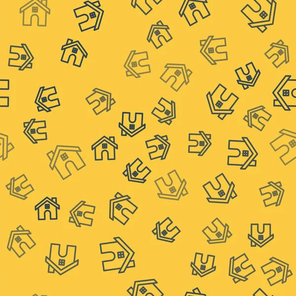 Blue line House icon isolated seamless pattern on yellow background. Home symbol. Vector Illustration — 스톡 벡터