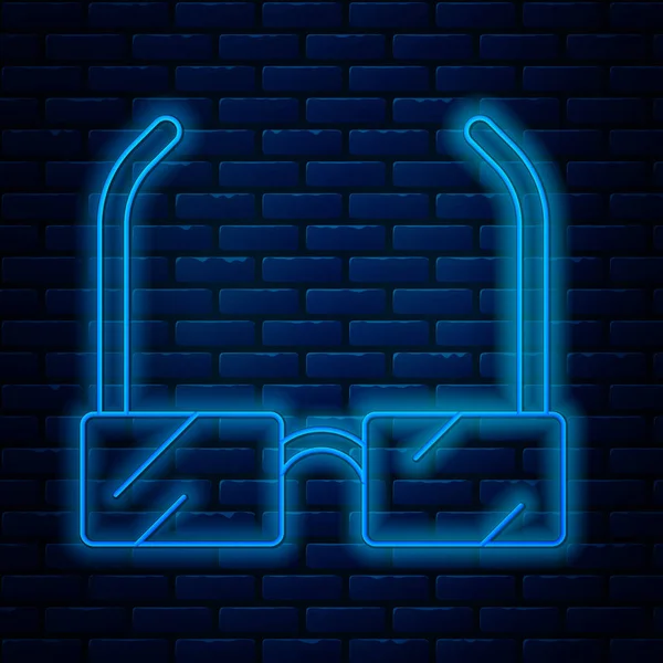 Gloeiende neon lijn Bril pictogram geïsoleerd op baksteen muur achtergrond. Oogglazen frame symbool. Vector Illustratie — Stockvector