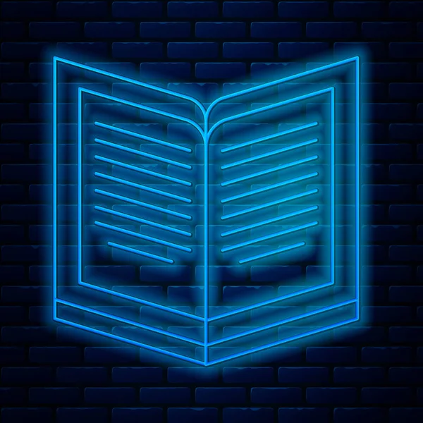 Linha de néon brilhante Ícone de livro aberto isolado no fundo da parede de tijolo. Ilustração vetorial — Vetor de Stock