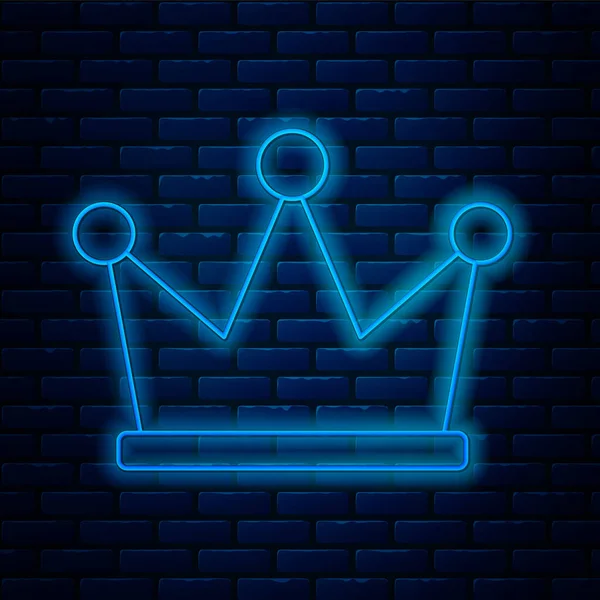 Glödande neon line Crown ikon isolerad på tegel vägg bakgrund. Vektor Illustration — Stock vektor