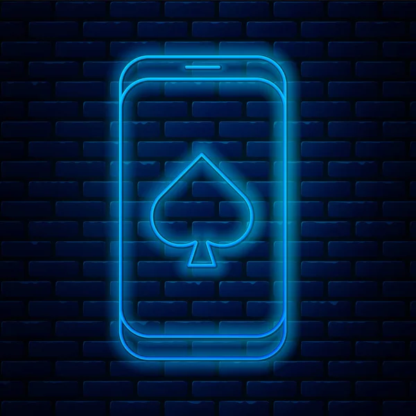 Linha de néon brilhante Ícone de jogo de mesa de poker online isolado no fundo da parede de tijolo. Casino online. Ilustração vetorial —  Vetores de Stock