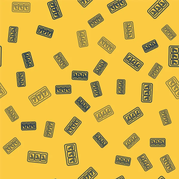 Ligne bleue Machine à sous avec de la chance sept icône jackpot isolé motif sans couture sur fond jaune. Illustration vectorielle — Image vectorielle