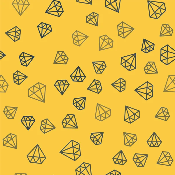 Ligne bleue icône diamant isolé motif sans couture sur fond jaune. Symbole de bijoux. Pierre précieuse. Illustration vectorielle — Image vectorielle