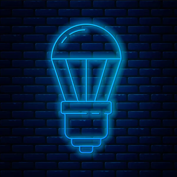 Lumineux néon ligne ampoule LED icône isolée sur fond de mur de briques. Ampoule LED éclairée économique. Économisez de l'énergie lampe. Illustration vectorielle — Image vectorielle