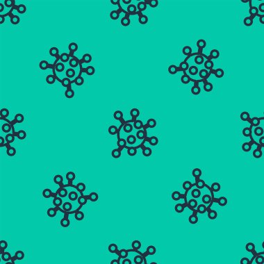 Mavi çizgi bakteri simgesi yeşil arka planda izole edilmiş kusursuz desen. Bakteriler ve mikroorganizmalar, sebep olan mikroorganizma hastalıkları, hücre kanseri, mikrop, virüs, mantar. Vektör İllüstrasyonu