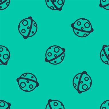 Mavi çizgi gezegen ikonu yeşil arkaplandaki kusursuz deseni izole etti. Vektör İllüstrasyonu