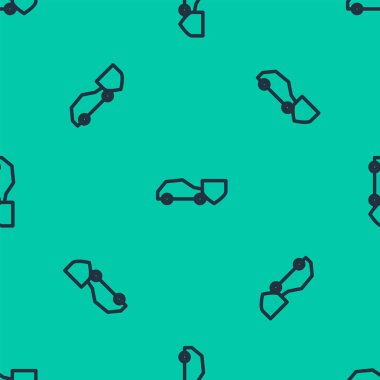 Kalkan ikonuna sahip mavi çizgi arabası yeşil arka planda izole edilmiş pürüzsüz desen. Sigorta konsepti. Güvenlik, güvenlik, koruma, konsept koruma. Vektör İllüstrasyonu