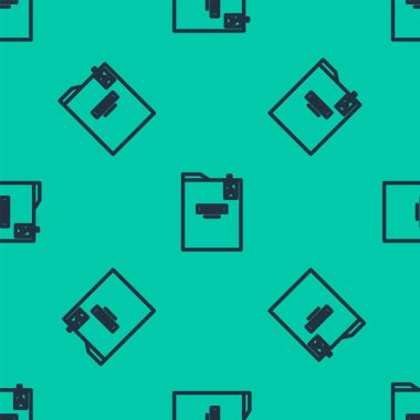 Mavi çizgi kişisel klasör simgesi yeşil arkaplanda kusursuz desen izole etti. Vektör İllüstrasyonu