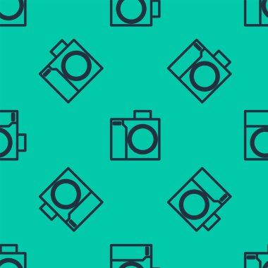 Dalgıç simgesi için mavi çizgi fotoğraf makinesi yeşil arkaplandaki kusursuz deseni izole etti. Fotoğraf makinesi simgesi. Su altı ekipmanları. Vektör İllüstrasyonu