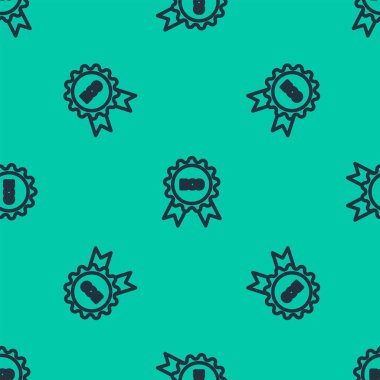 Mavi çizgi Banner, etiket, etiket, eko yeşil sağlıklı yiyecek ikonu için logo yeşil arka planda izole edilmiş pürüzsüz desen. Organik ürün. Sağlıklı yemek etiketi. Vektör İllüstrasyonu