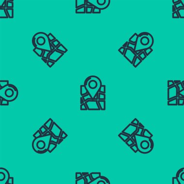 Mavi çizgi, yeşil arkaplan üzerinde konum belirleyici simgesi olan katlanmış harita izole edilmiş. Vektör İllüstrasyonu