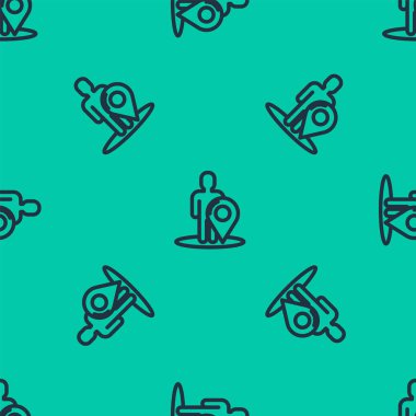 Mavi çizgi haritası, yeşil arkaplanda izole edilmiş bir insan simgesi silueti var. GPS konum sembolü. Vektör İllüstrasyonu