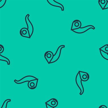 Mavi çizgi rota simgesi yeşil arkaplanda izole edilmiş pürüzsüz desen. Harita işaretçisi işareti. Yol ya da yol kavramı. GPS yön bulucu. Vektör İllüstrasyonu