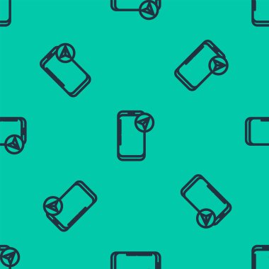 Şehir haritası yön bulma simgesinin mavi çizgi bilgileri yeşil arkaplandaki kusursuz deseni izole etti. Mobil Uygulama Arayüzü tasarımı. Coğrafi konsept. Vektör İllüstrasyonu