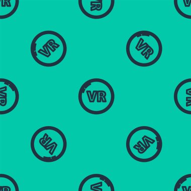 Mavi çizgi Sanal gerçeklik simgesi yeşil arkaplandaki kusursuz deseni izole etti. Vektör İllüstrasyonu