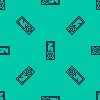 Mavi çizgi müzik çalar simgesi yeşil arkaplanda kusursuz desen izole etti. Taşınabilir müzik cihazı. Vektör İllüstrasyonu