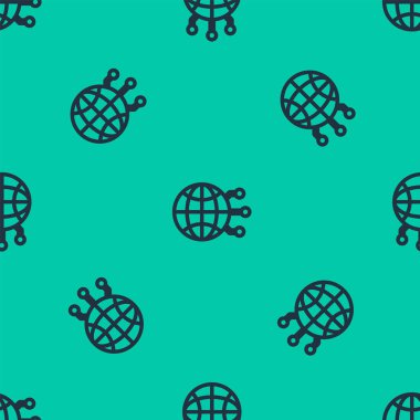 Mavi çizgi Global teknolojisi veya sosyal ağ simgesi yeşil arka planda izole edilmiş kusursuz desen. Vektör İllüstrasyonu