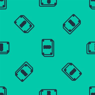 Mavi çizgi SSD kart simgesi yeşil arkaplanda izole edilmiş kusursuz desen. Katı eyalet sürücü işareti. Depolama diski sembolü. Vektör İllüstrasyonu