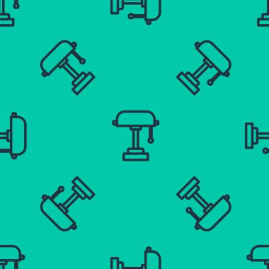 Mavi çizgi masa lambası ikonu yeşil arkaplanda izole edilmiş pürüzsüz desen. Vektör İllüstrasyonu