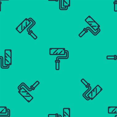 Mavi çizgi boyalı fırça ikonu yeşil arkaplanda izole edilmiş pürüzsüz desen. Vektör İllüstrasyonu