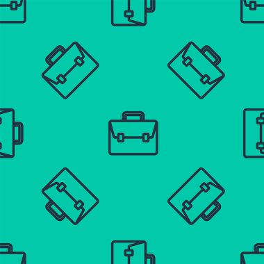 Mavi çizgi evrak çantası simgesi yeşil arka planda kusursuz desen izole etti. İş ilanı. İş portföyü. Vektör İllüstrasyonu