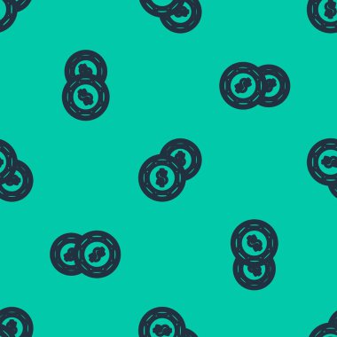 Dolar sembollü mavi çizgi kumarhane çipi yeşil arka planda izole edilmiş kusursuz desen. Kumarhane kumarı. Vektör İllüstrasyonu