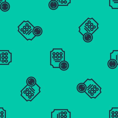 Mavi çizgi çevrimiçi slot makinesi simgesi yeşil arkaplanda izole edilmiş dikişsiz desen. İnternetteki kumarhane. Vektör İllüstrasyonu