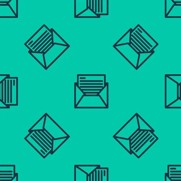 Ligne bleue Courrier et e-mail icône isolée motif sans couture sur fond vert. E-mail du symbole de l'enveloppe. Signe de message électronique. Illustration vectorielle — Image vectorielle