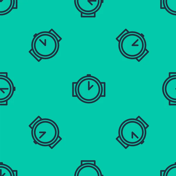 Blue line Diving watch icon isolated seamless pattern on green background. Diving underwater equipment. Vector Illustration — Stock Vector