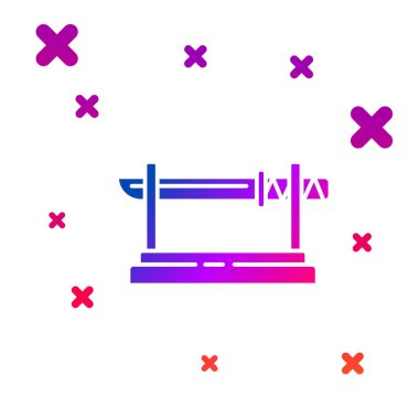 Beyaz arka planda izole edilmiş ahşap bir simge üzerinde geleneksel Japon katanası rengi. Japon kılıcı. Kademeli rastgele dinamik şekiller. Vektör İllüstrasyonu