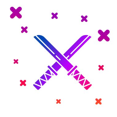 Geleneksel Japon renk katana simgesi beyaz arkaplanda izole edildi. Japon kılıcı. Kademeli rastgele dinamik şekiller. Vektör İllüstrasyonu