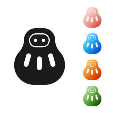 Siyah Maneki neko kedi simgesi beyaz arkaplanda izole edildi. Japon şans tılsımı. Simgeleri renklendirin. Vektör İllüstrasyonu