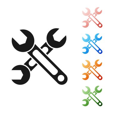 Siyah İngiliz anahtarı simgesi beyaz arkaplanda izole edildi. Anahtar simgesi. Simgeleri renklendirin. Vektör İllüstrasyonu