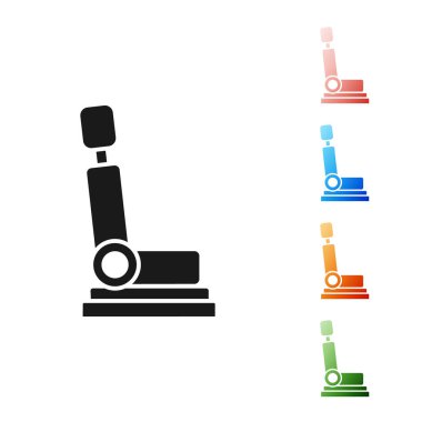 Siyah araç koltuğu simgesi beyaz arkaplanda izole edildi. Araba koltuğu. Simgeleri renklendirin. Vektör İllüstrasyonu