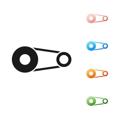 Beyaz arkaplanda siyah zaman kemer kiti simgesi izole edildi. Simgeleri renklendirin. Vektör İllüstrasyonu