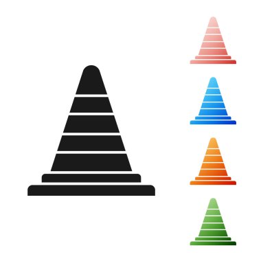 Beyaz arkaplanda siyah trafik konisi simgesi izole edildi. Simgeleri renklendirin. Vektör İllüstrasyonu