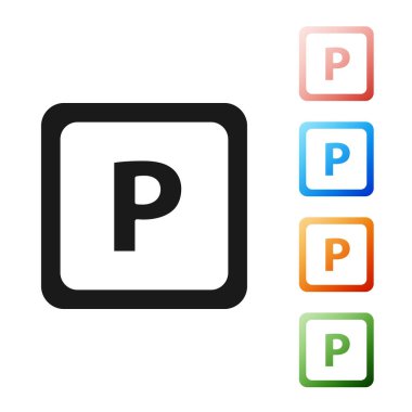 Siyah park simgesi beyaz arkaplanda izole edildi. Sokak tabelası. Simgeleri renklendirin. Vektör İllüstrasyonu