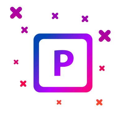 Beyaz arkaplanda izole edilmiş renk park simgesi. Sokak tabelası. Kademeli rastgele dinamik şekiller. Vektör İllüstrasyonu