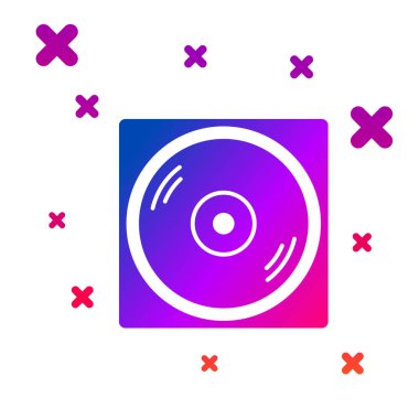 Beyaz arkaplanda izole edilmiş vinil disk simgesine sahip renkli vinil oynatıcı. Kademeli rastgele dinamik şekiller. Vektör İllüstrasyonu