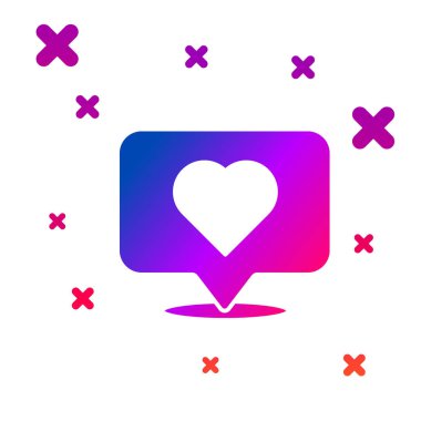 Renk Benzeri ve kalp simgesi beyaz arkaplanda izole edilmiş. Karşıt Bildirim Simgesi. Insta 'yı takip et. Kademeli rastgele dinamik şekiller. Vektör İllüstrasyonu