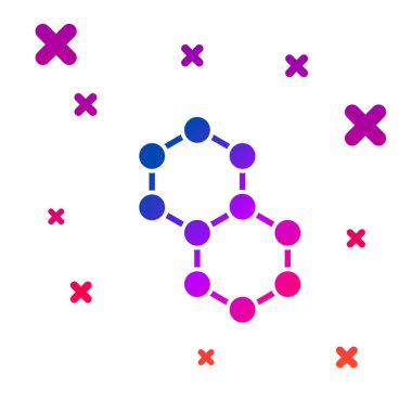 Beyaz arkaplanda izole edilmiş renkli molekül simgesi. Kimya moleküllerinin yapısı, fen öğretmenlerinin yenilikçi eğitim posteri. Kademeli rastgele dinamik şekiller. Vektör İllüstrasyonu